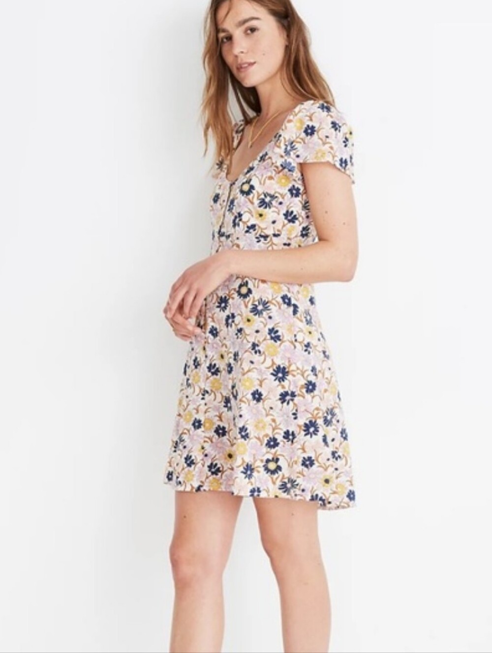 Madwell Cotton Flare Button Down Mini dress In Wildflower Garden Size 10